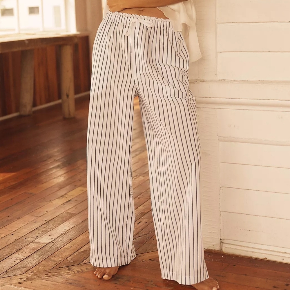 NWT By Anthropologie Boxer Drawstring Lace Pajama Pants Striped